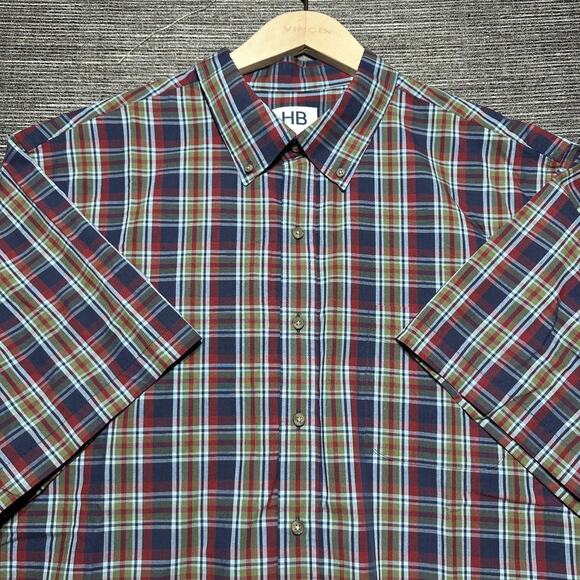 HB Harbor Bay Shirt Men's 2XLT Blue Red Plaid Short Sleeve Button Up - Picture 1 of 13